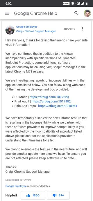 Google Chrome crashing support forum