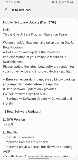 samsung galaxy s9 4th beta hotfix