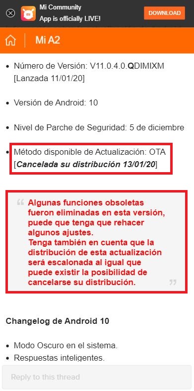 mi a2 cancelled update