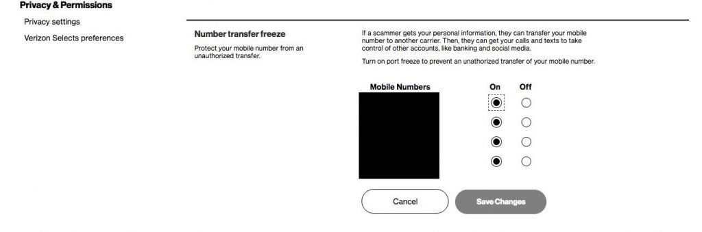 verizon number freeze option