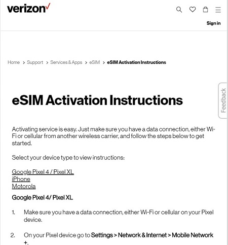 Verizon-Pixel-4-eSIM-support