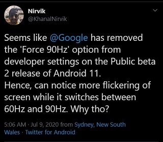 Google-Pixel-4-Android-11-beta-2-flickering-force-90hz-removed