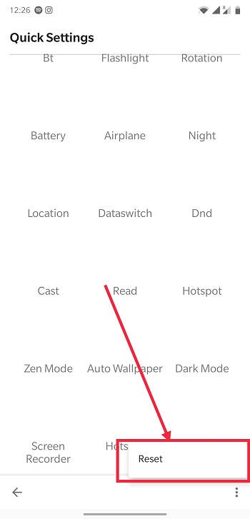 reset quick toggles