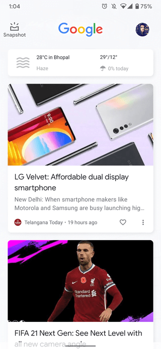 google discover feed screenshot