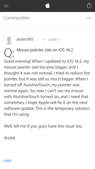 ipados 14.2 mouse size too big