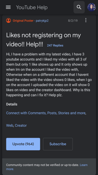youtube likes not registering