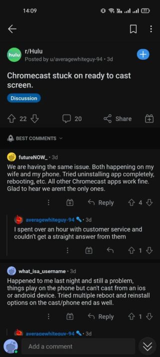 hulu-chromecast-ready-to-cast-issue-reports
