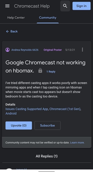 HBO Max casting issues with Chromecast
