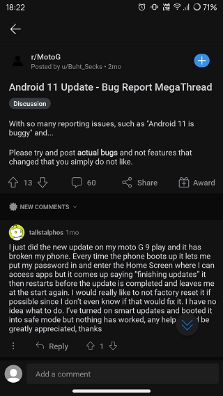 Motorola-Android-11-update-bugs-thread-Reddit
