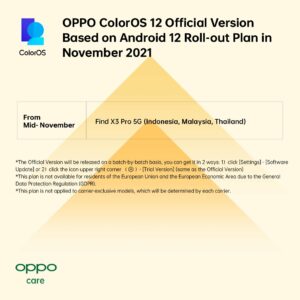 oppo coloros 12 stable rollout plan nvember 2021